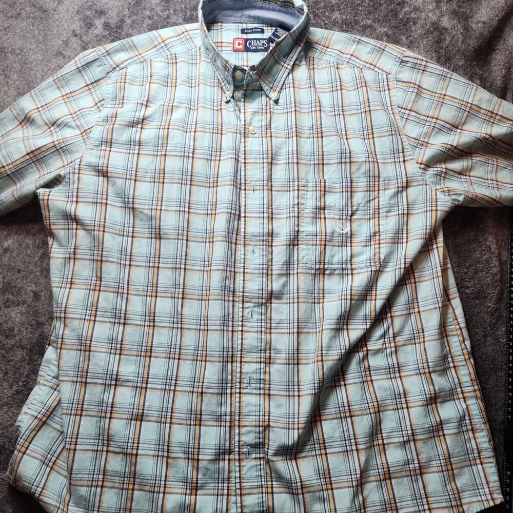 Chaps Easy Care Men's XL Plaid Woven Short Sleeve Button-Down Pocket Shirt